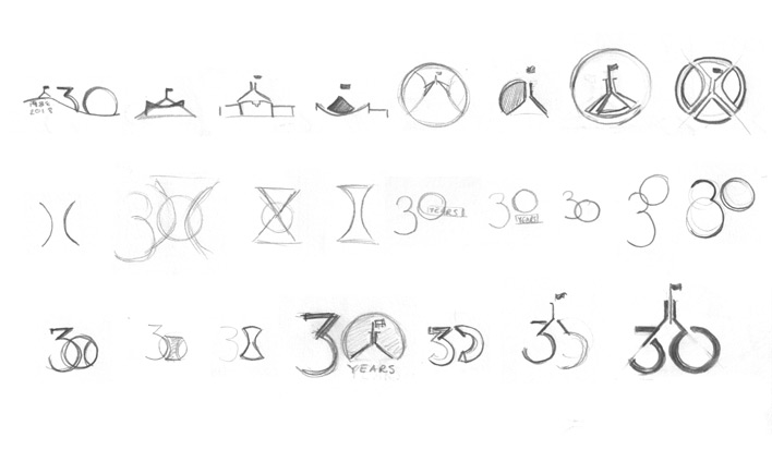 Concept sketches of the 30th anniversary brand identity.